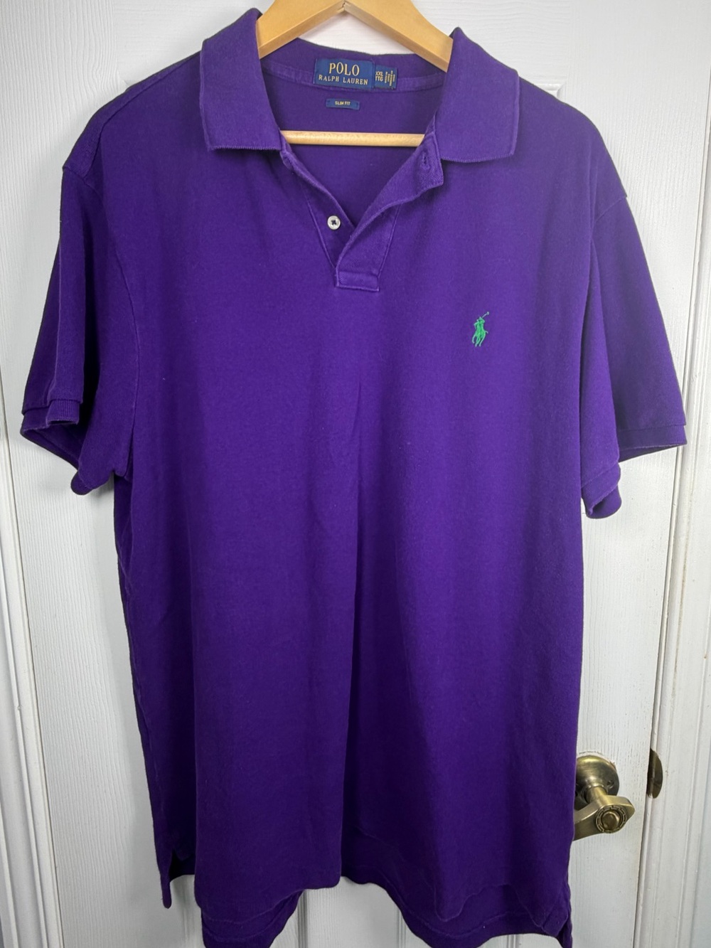 Polo Ralph Lauren Purple Slim Fit Polo Shirt Green Pony Men's XXL Cotton Classic